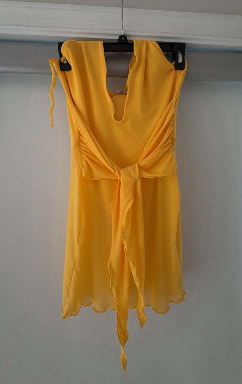 Polly Yellow Deep V Plunge Swimsuit with Sarong – US 8 / UK 12